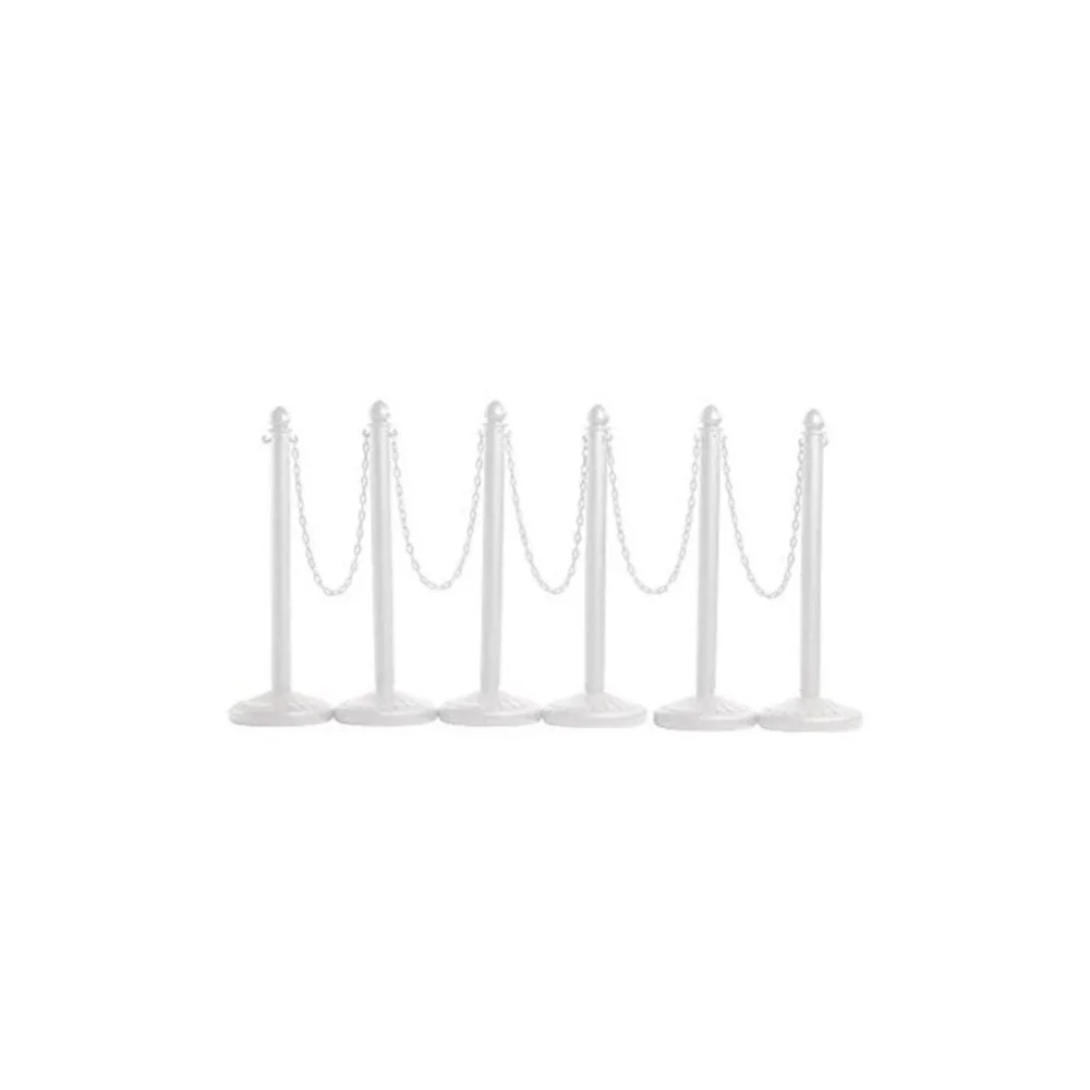 (17)Line Plastic Stanchion White 2.5 Inch Diameter with 50 Foot Chain 6pack